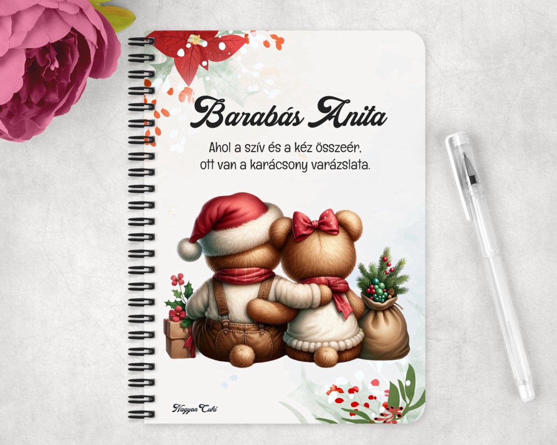 Személyre szabható - Karácsonyi Teddy maci - együtt (kantáros) mintás A5-ös füzet - otthon & életmód - papír, írószer - jegyzetfüzet & napló - Meska.hu