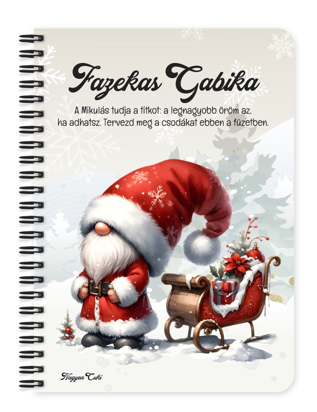 Személyre szabható - Karácsonyi manó és a szánkó mintás A5-ös füzet - otthon & életmód - papír, írószer - jegyzetfüzet & napló - Meska.hu