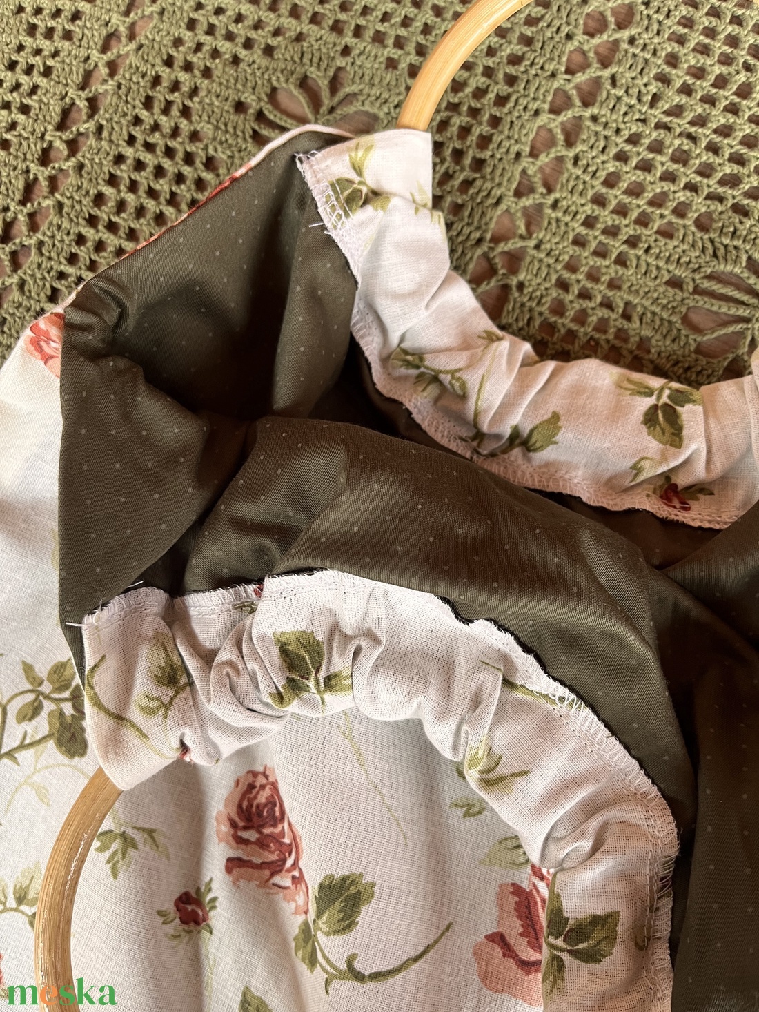 Karikás szatyor-�Rose - táska & tok - bevásárlás & shopper táska - shopper, textiltáska, szatyor - Meska.hu