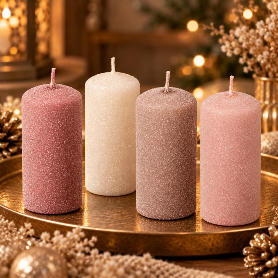 Bársony glitter henger gyertya 40�100 mm � meleg és natúr árnyalatok, 4 db -  - Meska.hu