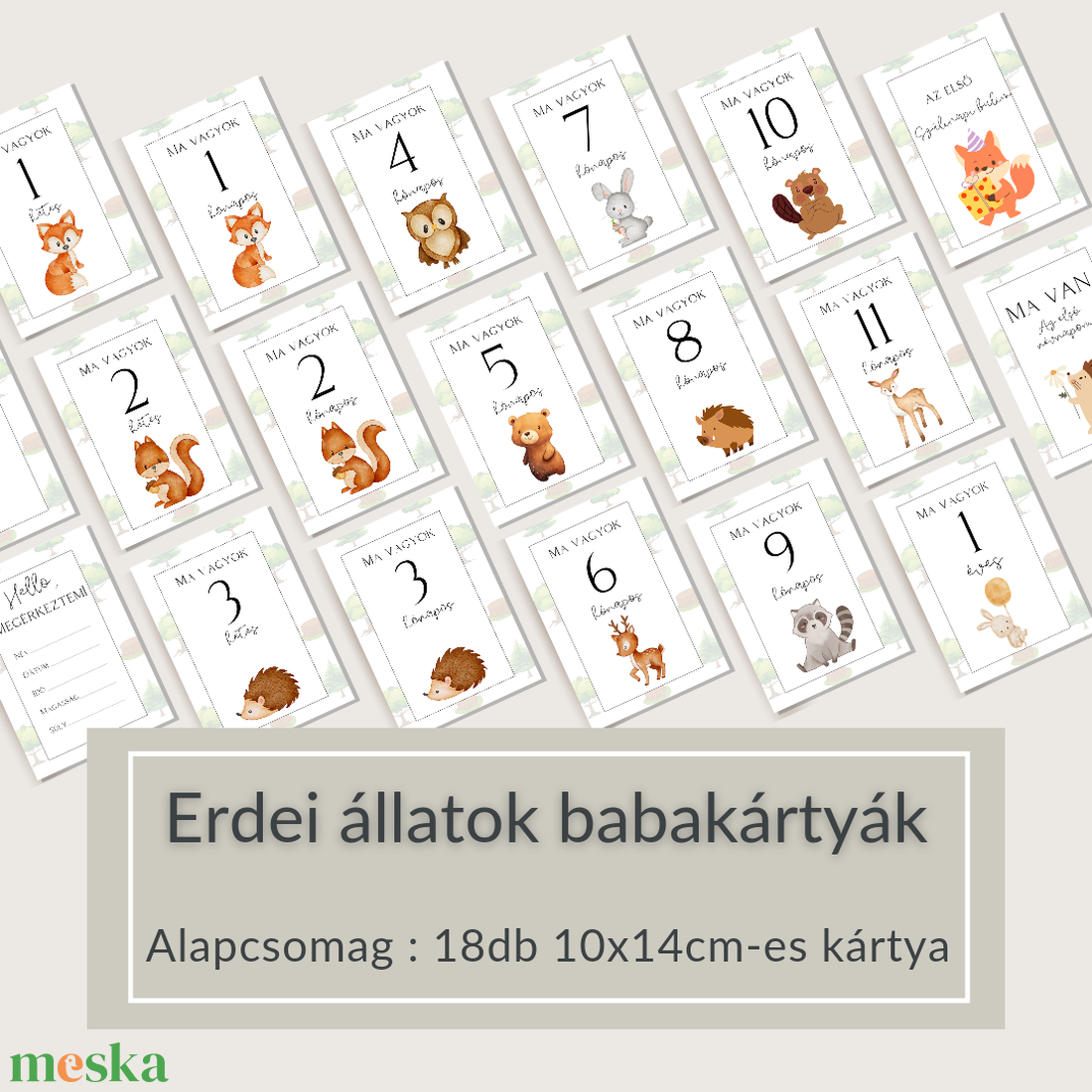Erdei állatok babakártyák, mérföldkő kátyák - ruha & divat - babaruha & gyerekruha - babafotózási ruha és kellék - Meska.hu