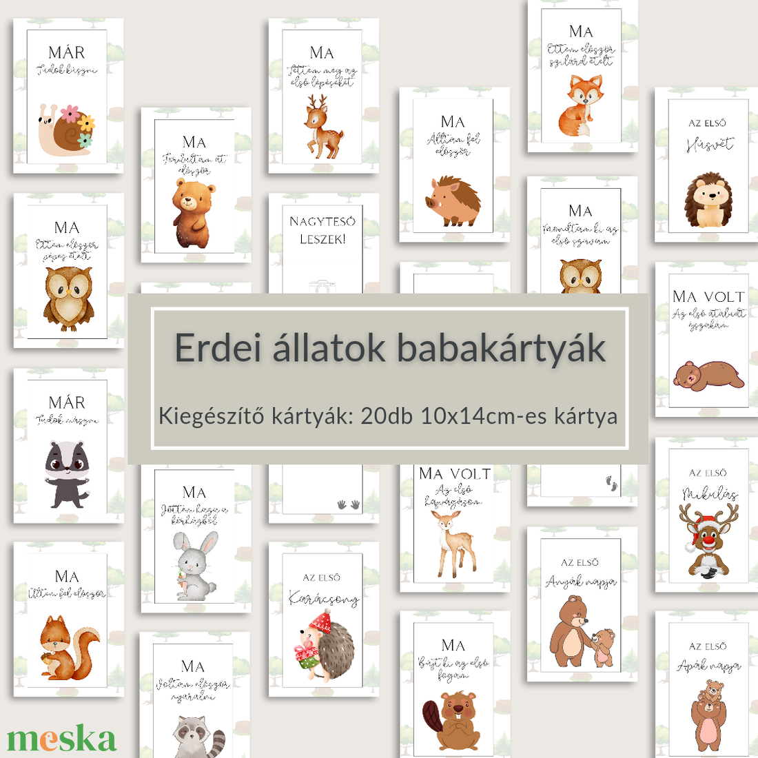 Erdei állatok babakártyák, mérföldkő kátyák - ruha & divat - babaruha & gyerekruha - babafotózási ruha és kellék - Meska.hu