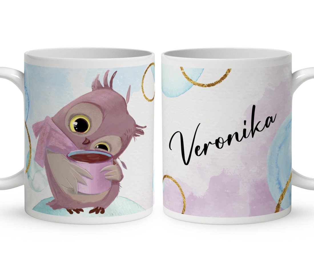 Névvel kérhető - Cuki kávés bagoly mintás bögre - otthon & életmód - konyhafelszerelés, tálalás - tálalás - bögre & csésze - Meska.hu