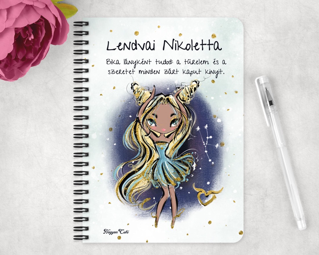 Személyre szabható - Szőke hajú Csini Bika lány mintás A5-ös füzet - otthon & életmód - papír, írószer - jegyzetfüzet & napló - Meska.hu