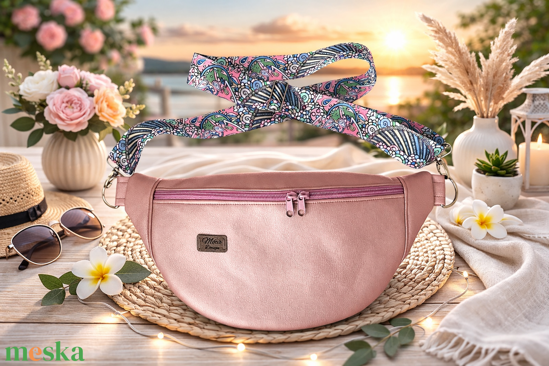 Metál rózsaszín ökobőr nagy Moonlight belt bag - táska & tok - övtáska - Meska.hu