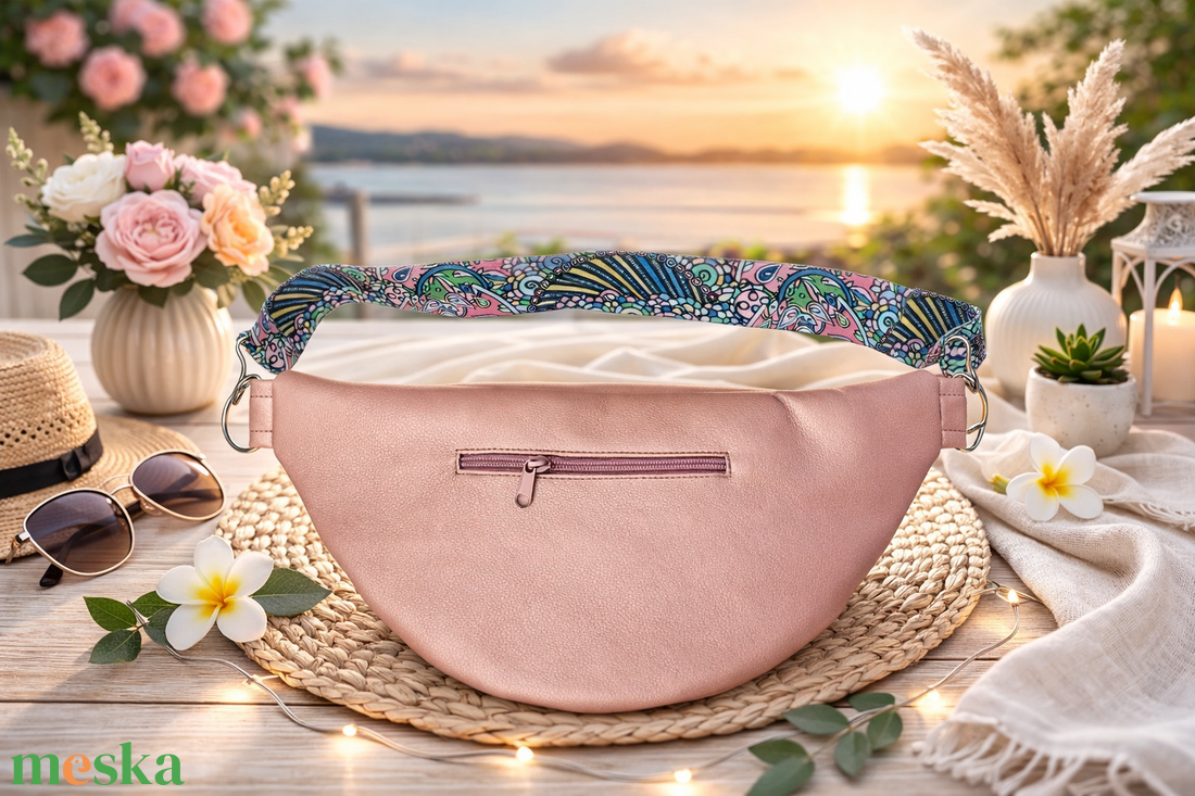 Metál rózsaszín ökobőr nagy Moonlight belt bag - táska & tok - övtáska - Meska.hu