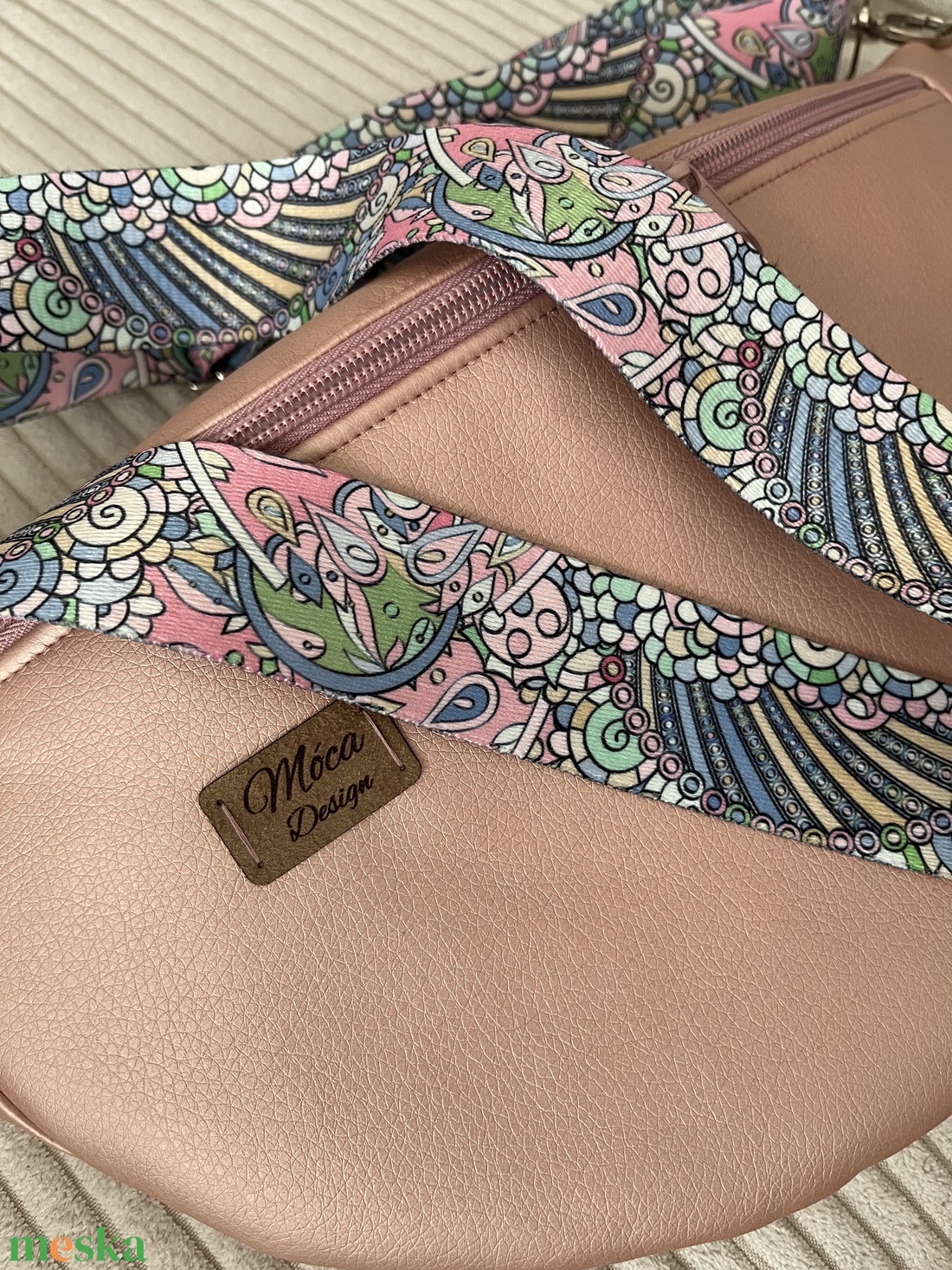 Metál rózsaszín ökobőr nagy Moonlight belt bag - táska & tok - övtáska - Meska.hu