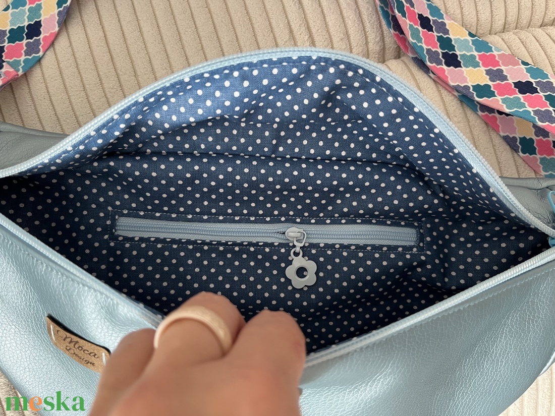 Metál világoskék ökobőr nagy Moonlight belt bag - táska & tok - övtáska - Meska.hu