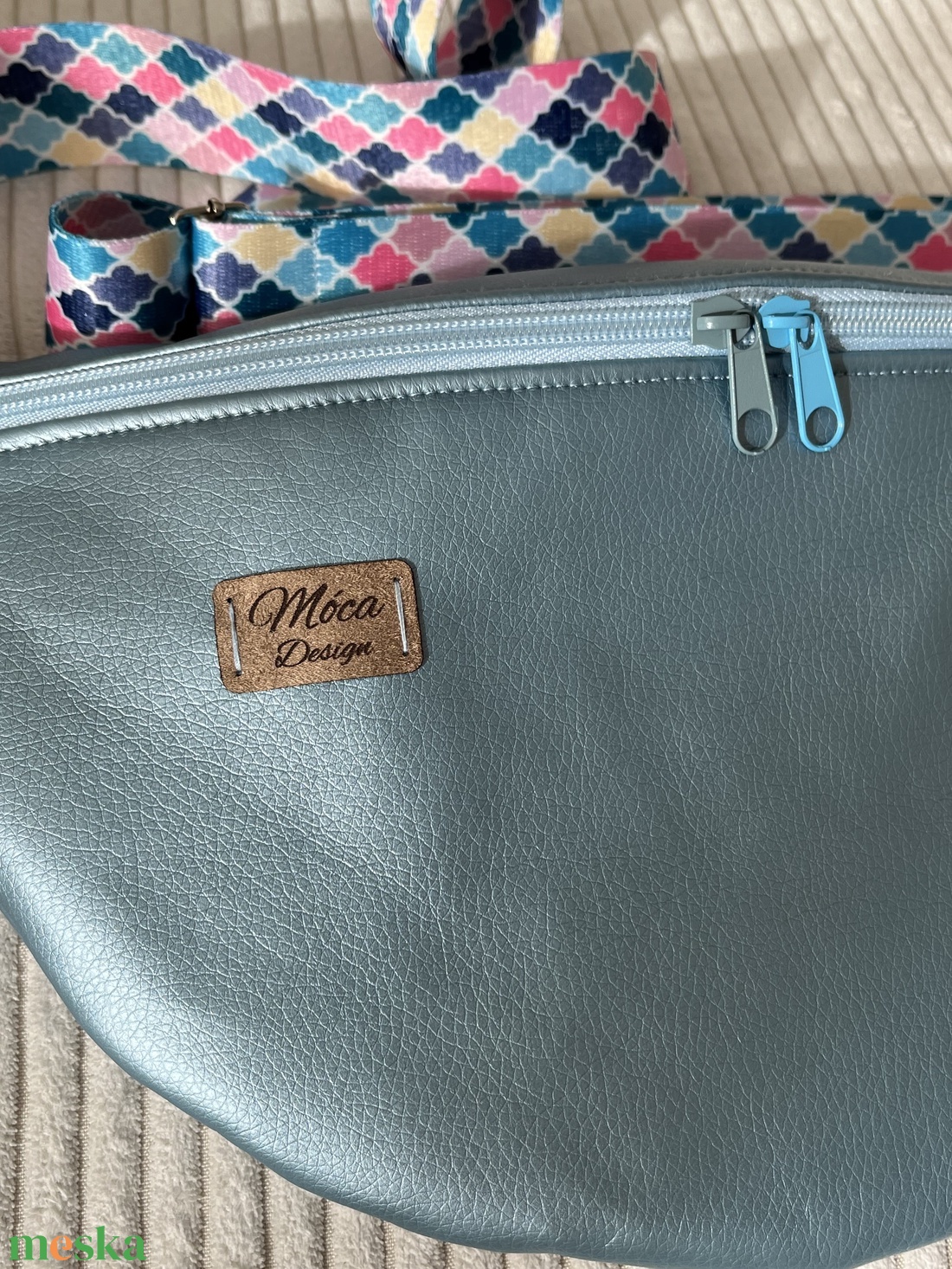 Metál világoskék ökobőr nagy Moonlight belt bag - táska & tok - övtáska - Meska.hu