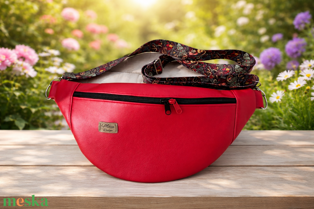 Metál piros ökobőr nagy Moonlight belt bag - táska & tok - övtáska - Meska.hu