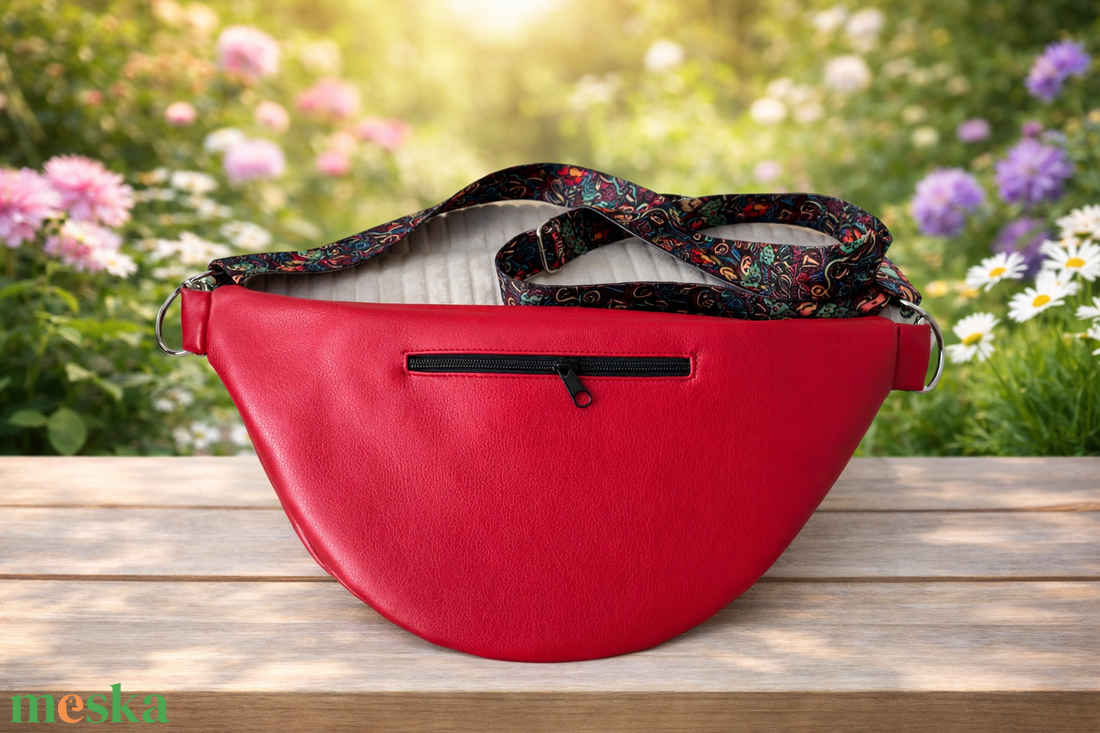 Metál piros ökobőr nagy Moonlight belt bag - táska & tok - övtáska - Meska.hu