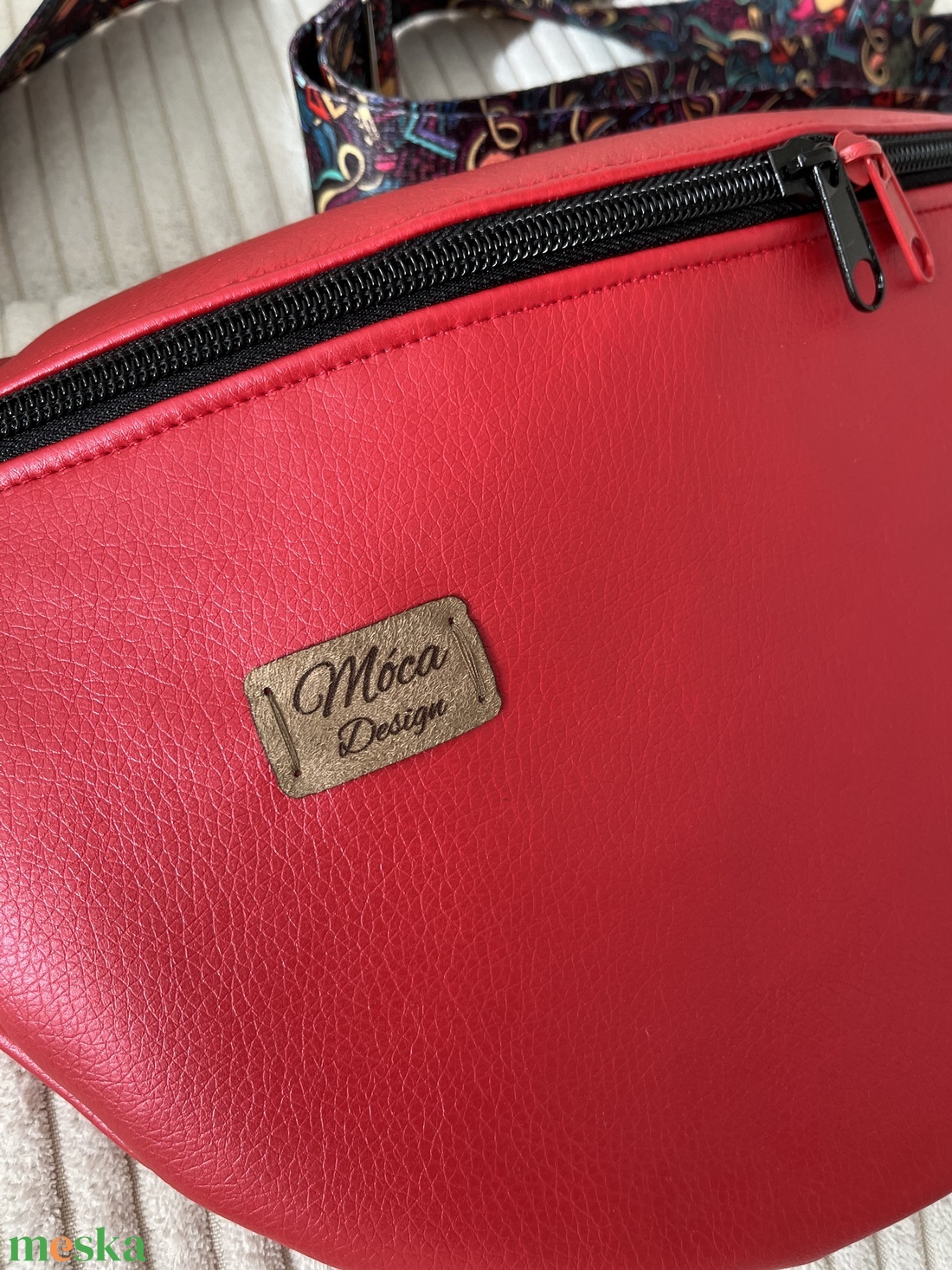 Metál piros ökobőr nagy Moonlight belt bag - táska & tok - övtáska - Meska.hu