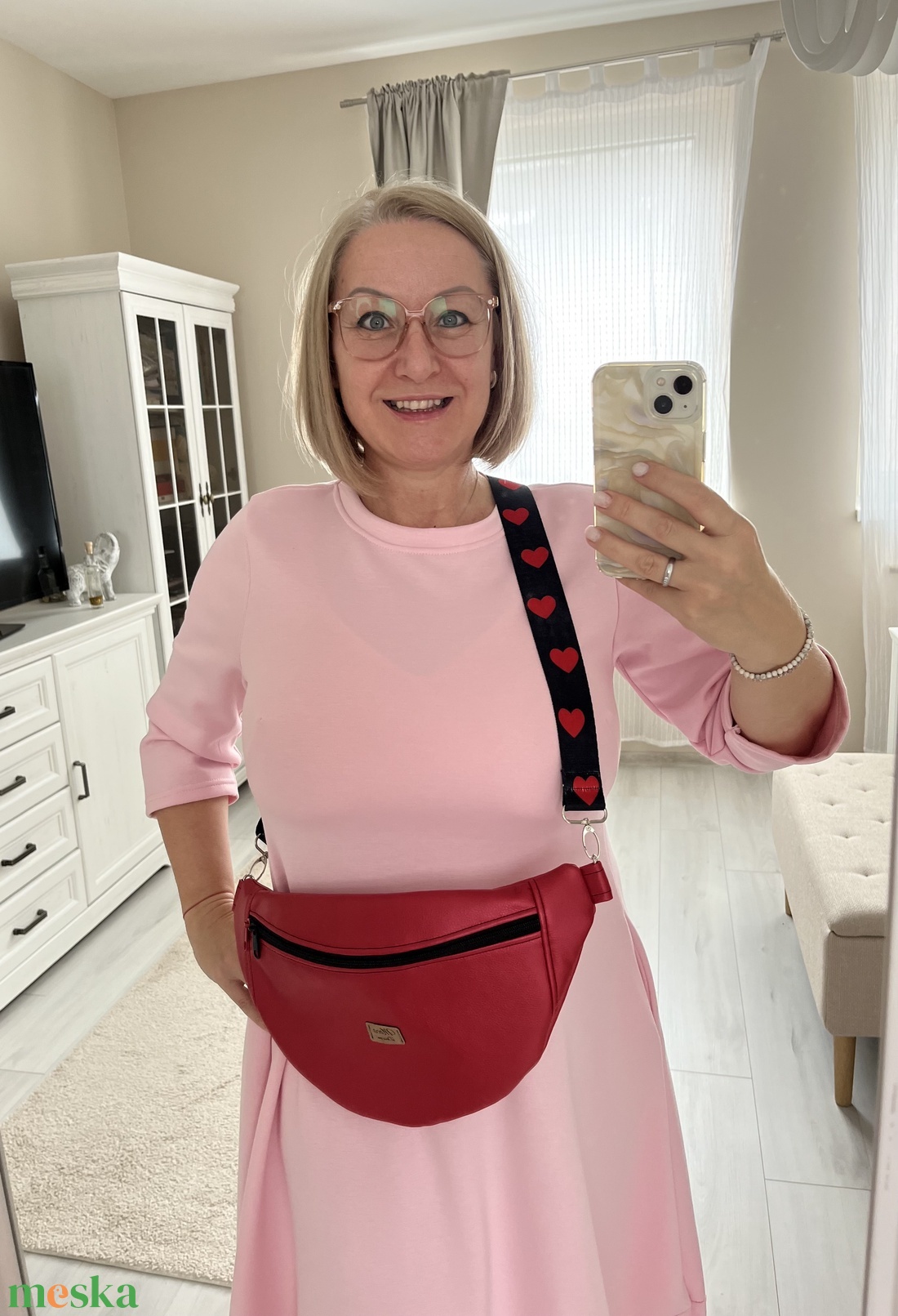Metál piros ökobőr nagy Moonlight belt bag - táska & tok - övtáska - Meska.hu