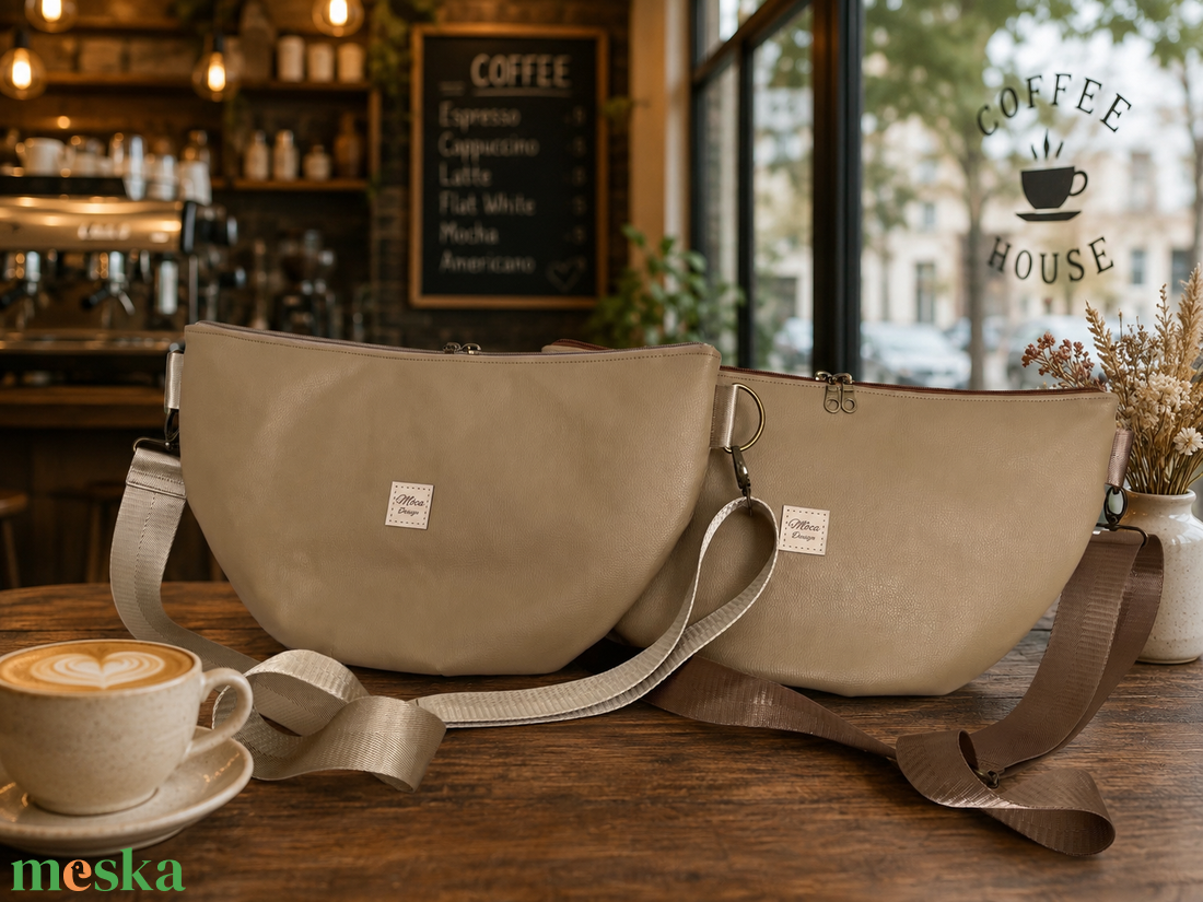 Luna bag cappuccino, barna hevederrel - táska & tok - kézitáska & válltáska - vállon átvethető táska - Meska.hu