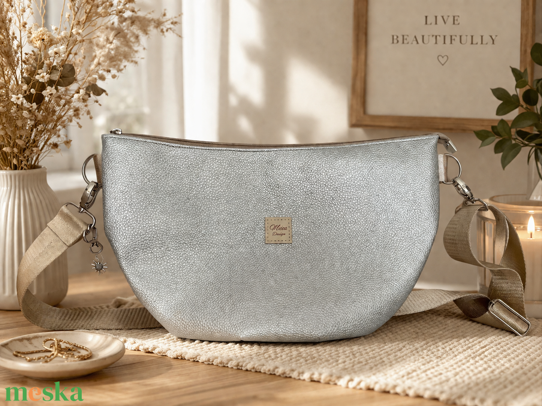 Luna bag, ezüst metál - táska & tok - kézitáska & válltáska - vállon átvethető táska - Meska.hu