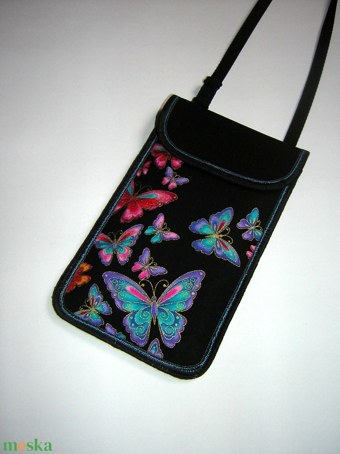 Állíthatópántos telefontok  XL mobiltartó nyakba akasztható 2in1 kistáska pillangós lepkés - táska & tok - pénztárca & más tok - telefontok - Meska.hu