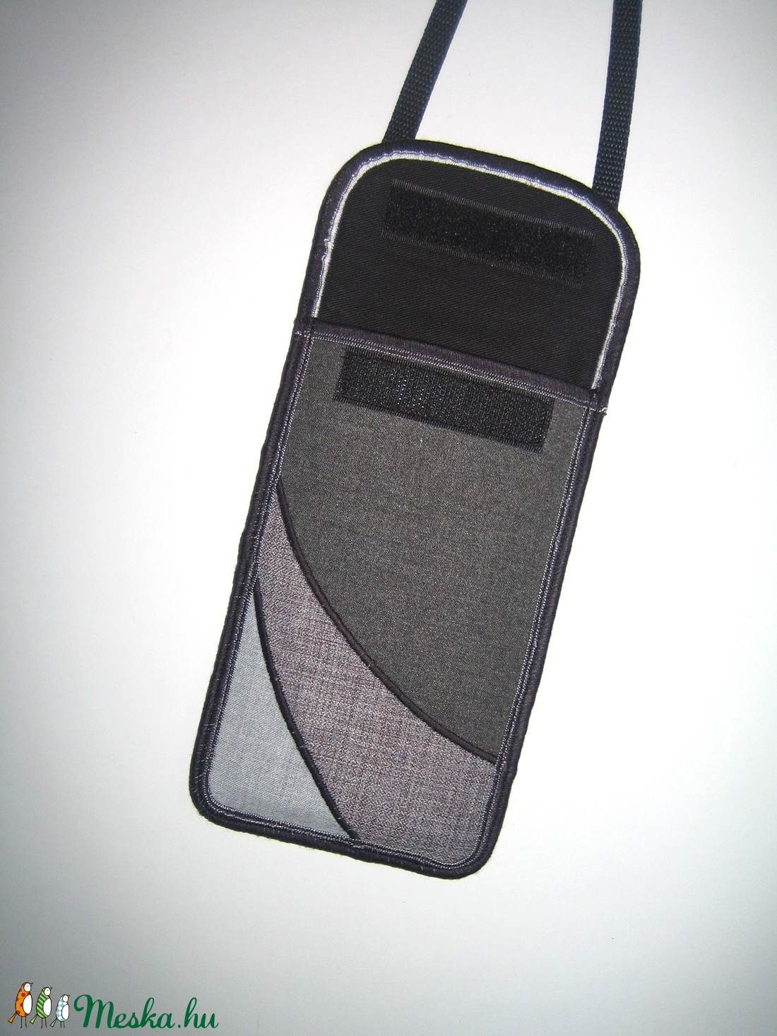 Nyakbaakasztató mobil tok  Plus-os méretű telefonokhoz  XL-es tok állítható pánttal Szürke három árnyalata - táska & tok - pénztárca & más tok - telefontok - Meska.hu