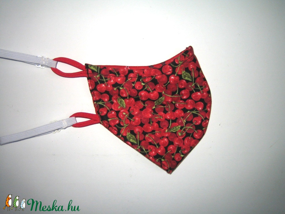 Cseresznyés-virágos Szájmaszk textil maszk állítható gumival - maszk, arcmaszk - női - Meska.hu