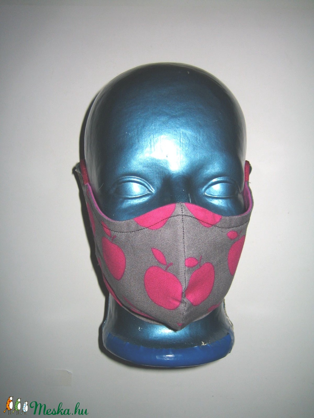 2in1 egyedi Szájmaszk arcmaszk fülre akasztható textil maszk - szürke pink almás - maszk, arcmaszk - női - Meska.hu