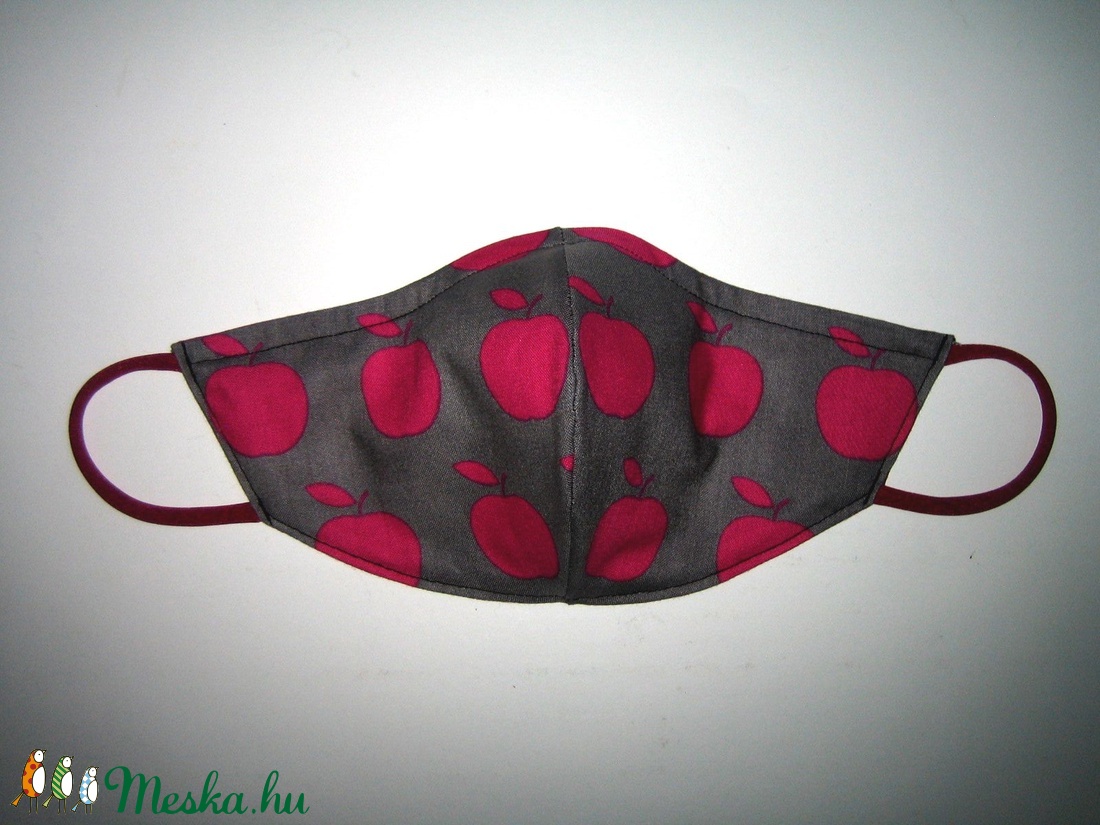 2in1 egyedi Szájmaszk arcmaszk fülre akasztható textil maszk - szürke pink almás - női - női - Meska.hu