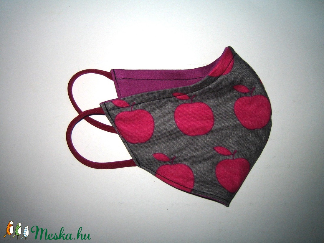 2in1 egyedi Szájmaszk arcmaszk fülre akasztható textil maszk - szürke pink almás - női - női - Meska.hu