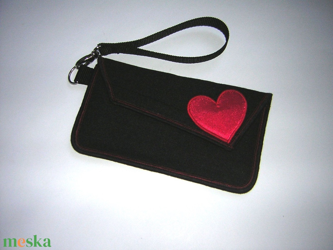 Mobiltok telefon tartó Valentin napra Fekete Pink szívvel - táska & tok - pénztárca & más tok - telefontok - Meska.hu