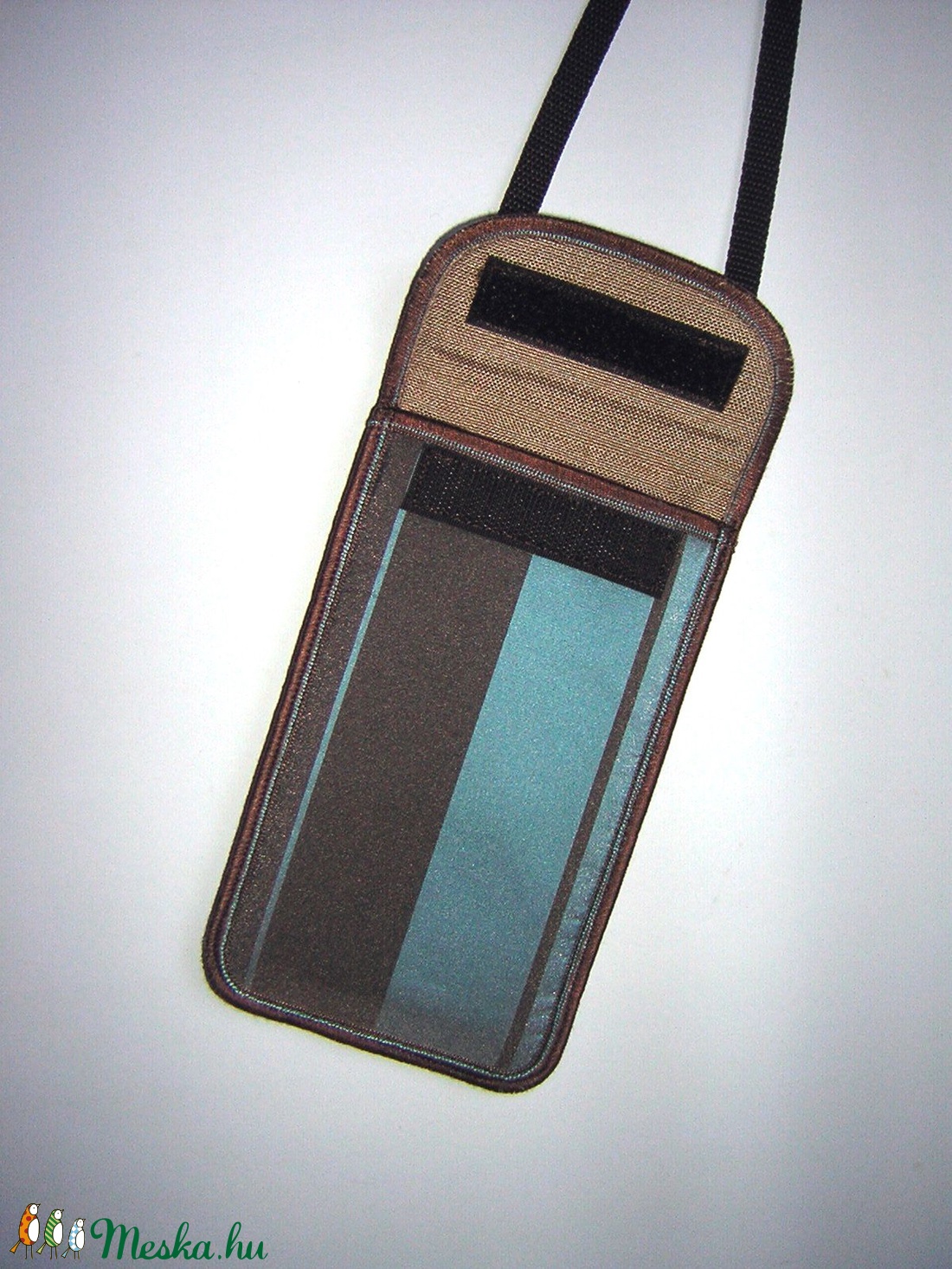 Állítható pántos mobiltok  Plus-os méretű telefonokhoz  türkiz  barna - táska & tok - pénztárca & más tok - telefontok - Meska.hu