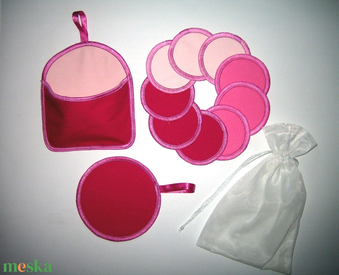 10 db Arctisztító korong tárolóval és mosózsákkal mosható-NoWaste a rózsaszín 3 árnyalata - szépségápolás - arcápolás - arctisztító korong - Meska.hu