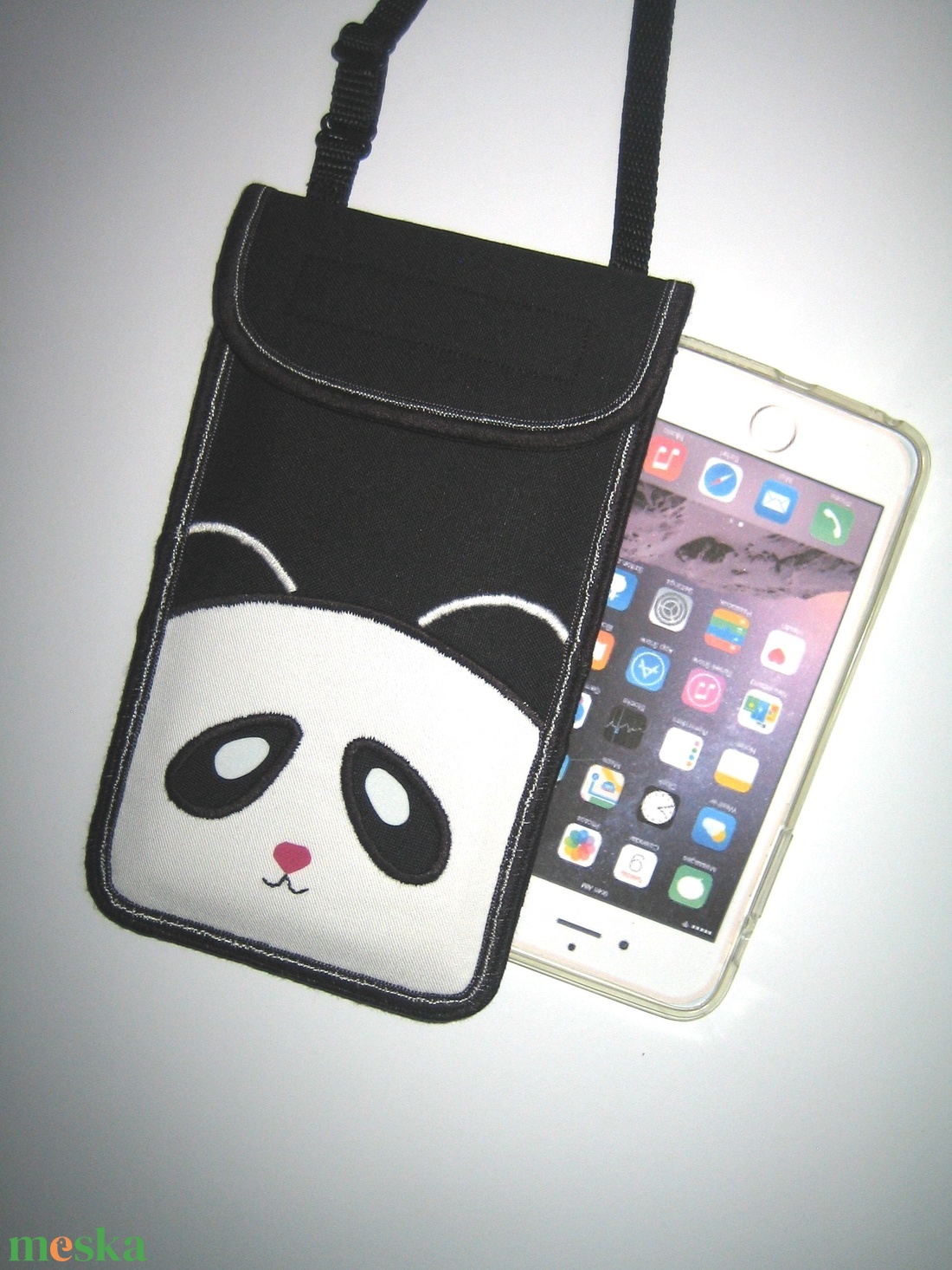 Cuki panda Mobiltok állítható pántos kistáska plus-os méretű telefonokhoz 2in1  - táska & tok - pénztárca & más tok - telefontok - Meska.hu