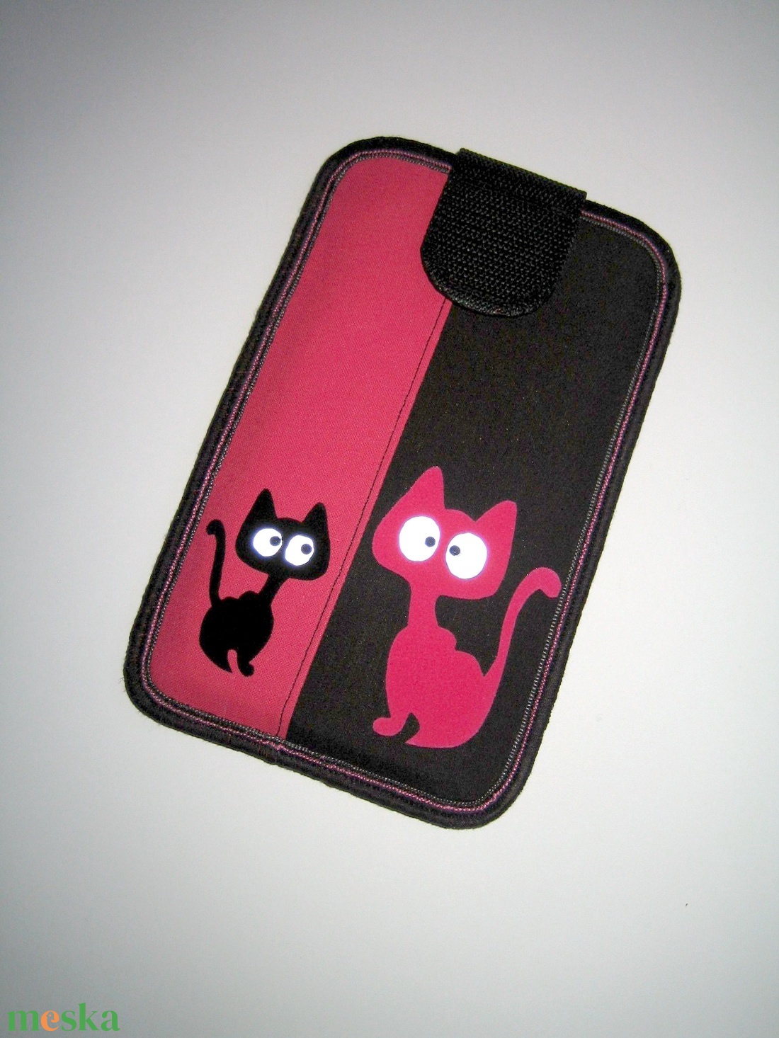 Cicás Telefontok mobiltok Fekete-Pink fényvisszaverő szemek #cicák#mobiltok - táska & tok - pénztárca & más tok - telefontok - Meska.hu