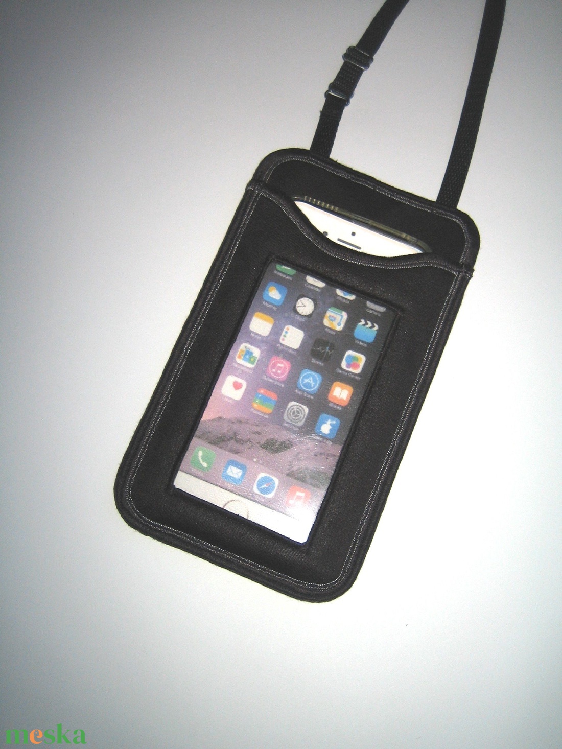 Telefontok állítható pántos kistáska  Fekete bőrhatású - táska & tok - pénztárca & más tok - telefontok - Meska.hu