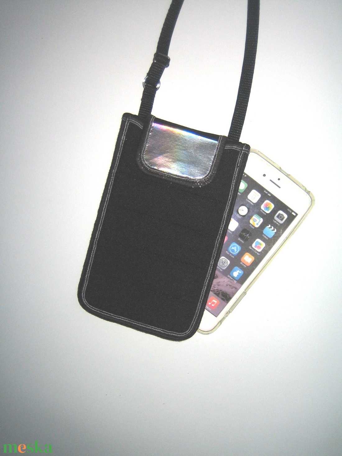 Steppelt Mobiltok nagy méretű telefonokhoz szabályozható pántos kistáska fekete-ezüst - táska & tok - pénztárca & más tok - telefontok - Meska.hu