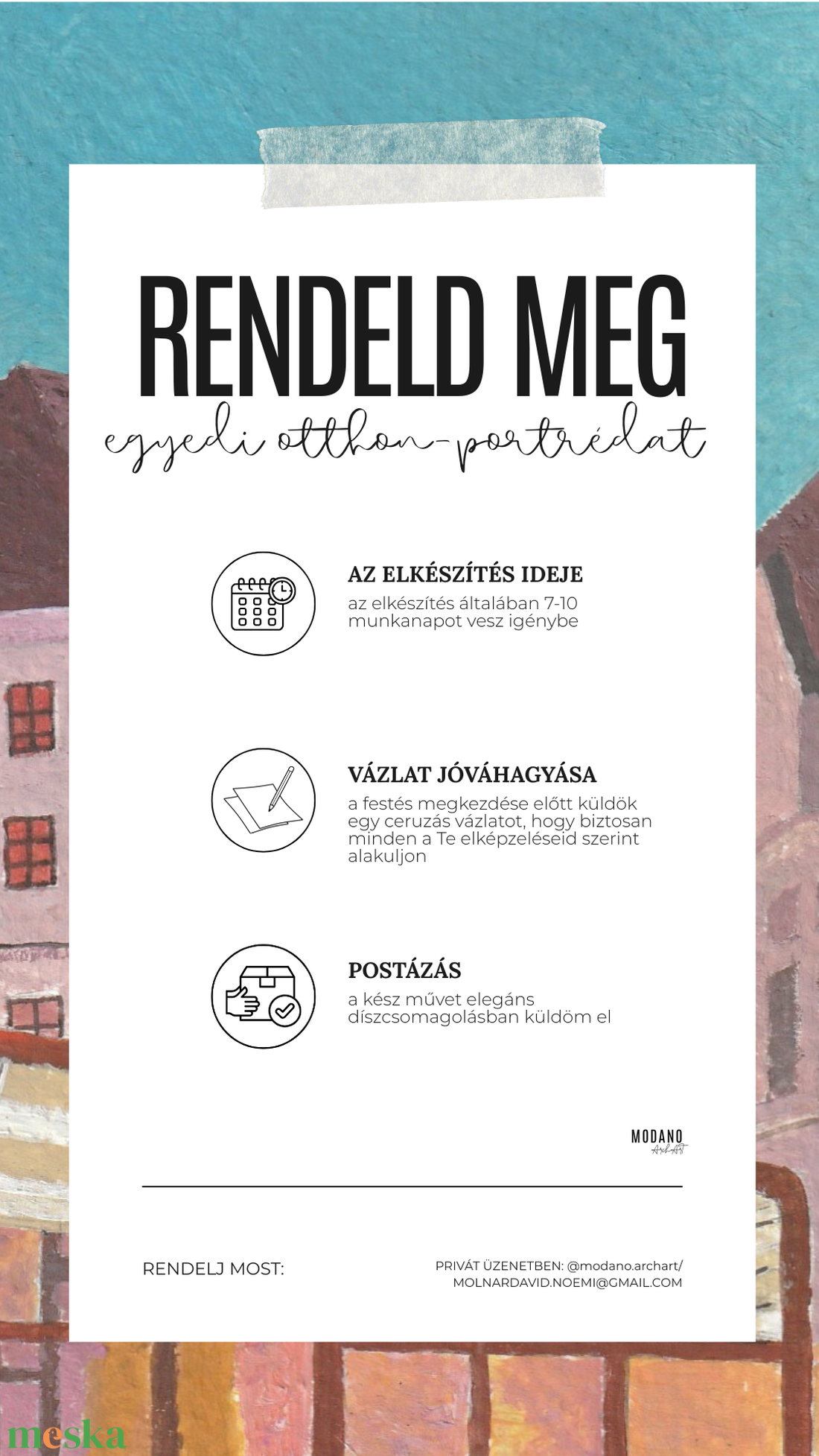 Személyre szabott épület illusztráció fotó alapján, akvarellel és tussal  - művészet - festmény - akvarell - Meska.hu