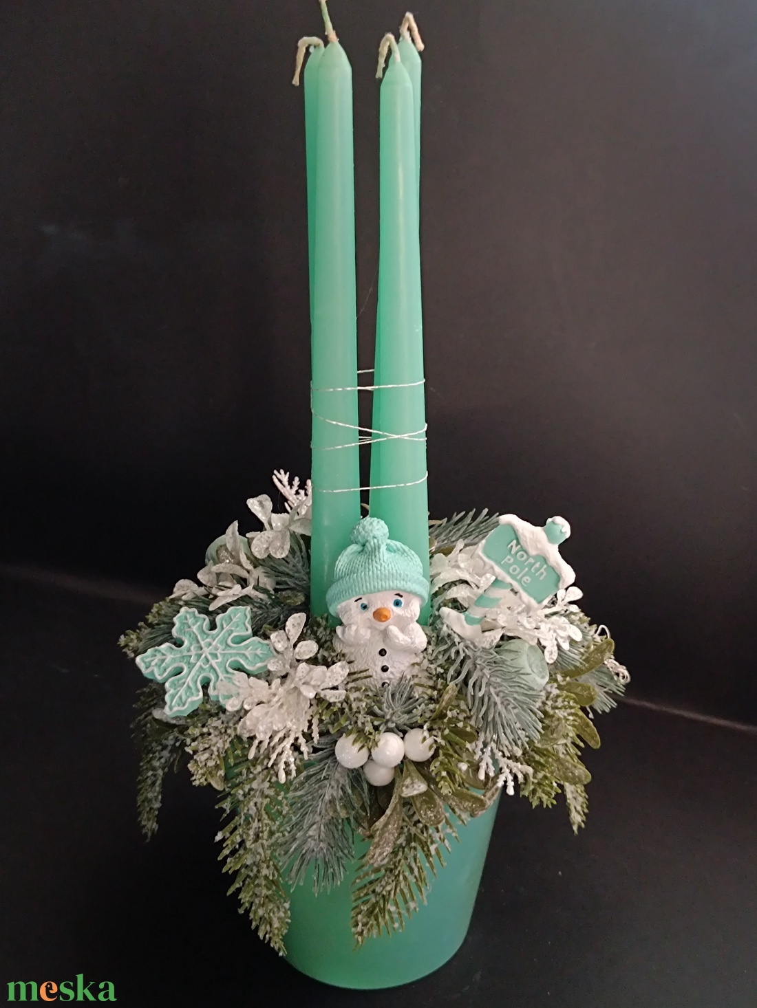 Menta adventi kaspó hóemberrel - karácsony - adventi díszek - adventi asztaldísz - Meska.hu
