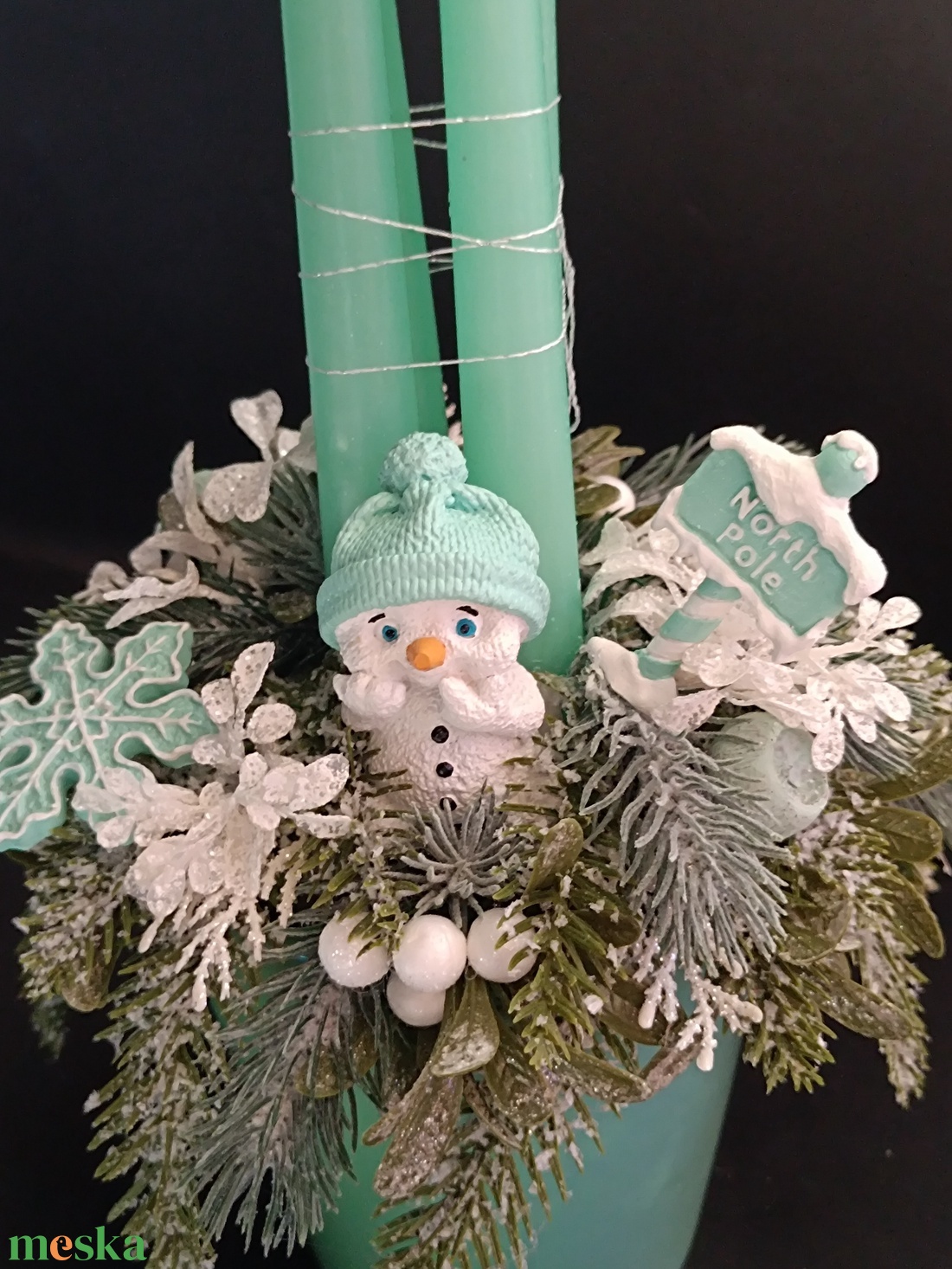 Menta adventi kaspó hóemberrel - karácsony - adventi díszek - adventi asztaldísz - Meska.hu