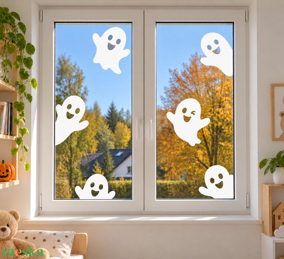 Kukucskáló szellemek � 6 darabos fehér Halloween ablakmatrica szett - otthon & életmód - dekoráció - halloween - halloweeni dekoráció - Meska.hu