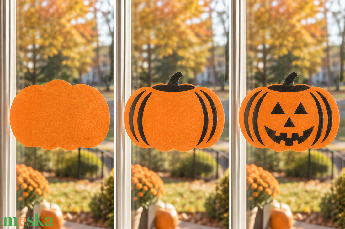 Tökfejek három hangulatban � újrahasználható ablaksablon krétafesték sprayhez - otthon & életmód - dekoráció - halloween - halloweeni dekoráció - Meska.hu