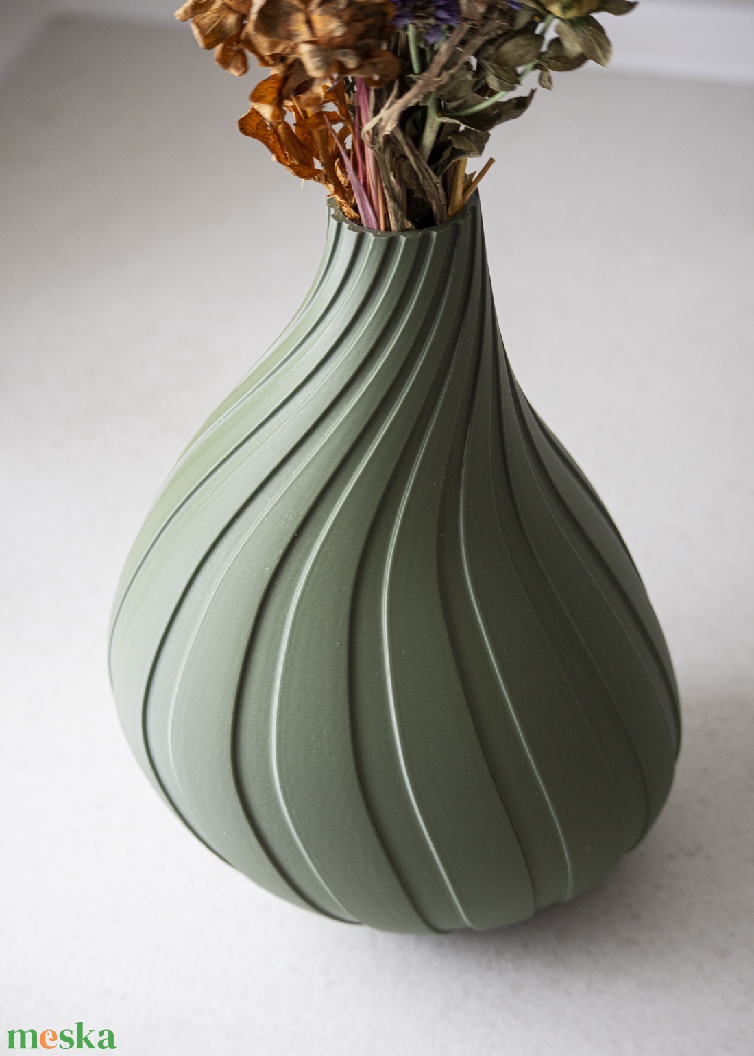 3d nyomtatott zöld váza (szárított virágoknak) - otthon & életmód - virágdekoráció - virágtartó - váza - Meska.hu