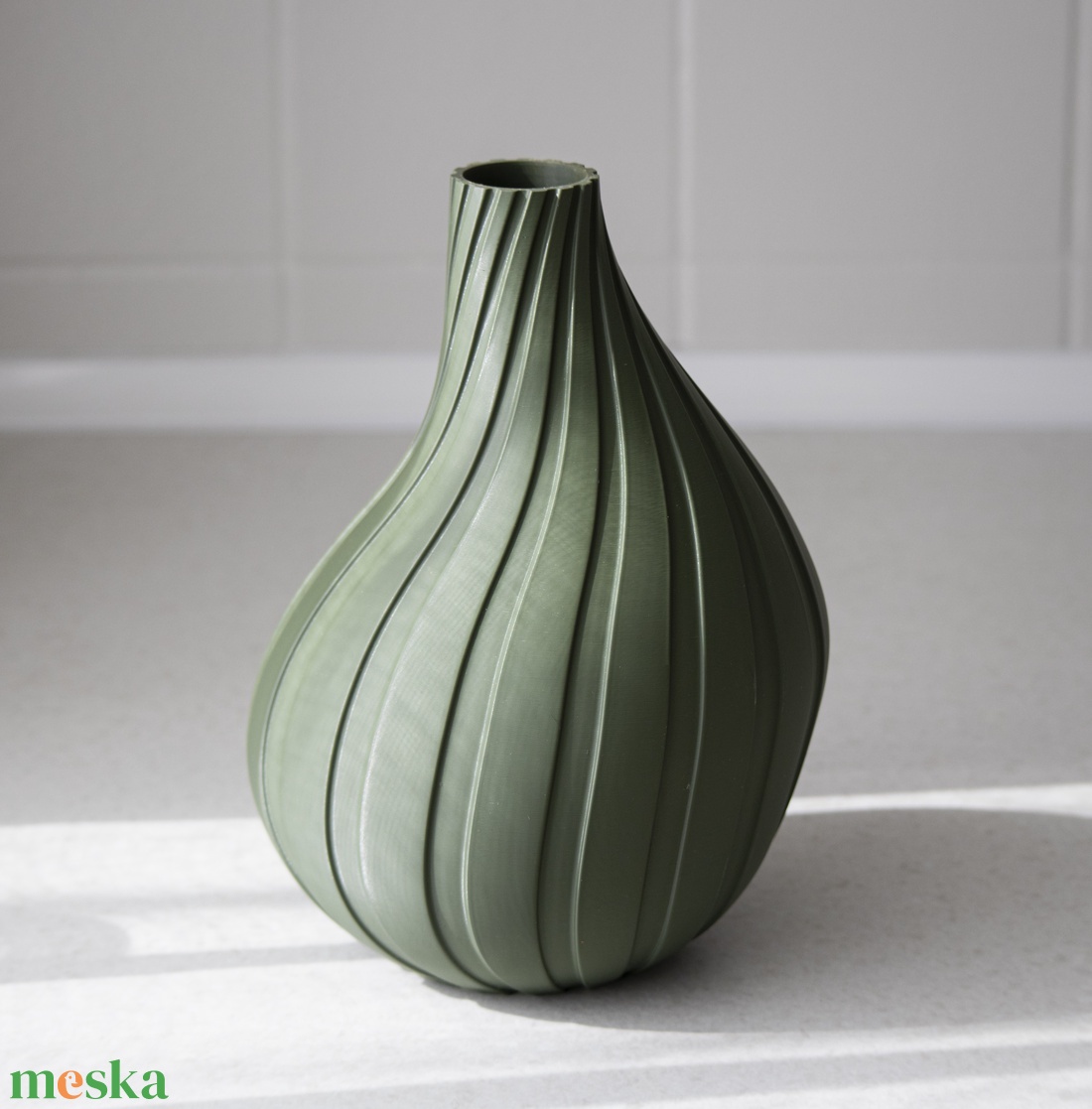 3d nyomtatott zöld váza (szárított virágoknak) - otthon & életmód - virágdekoráció - virágtartó - váza - Meska.hu