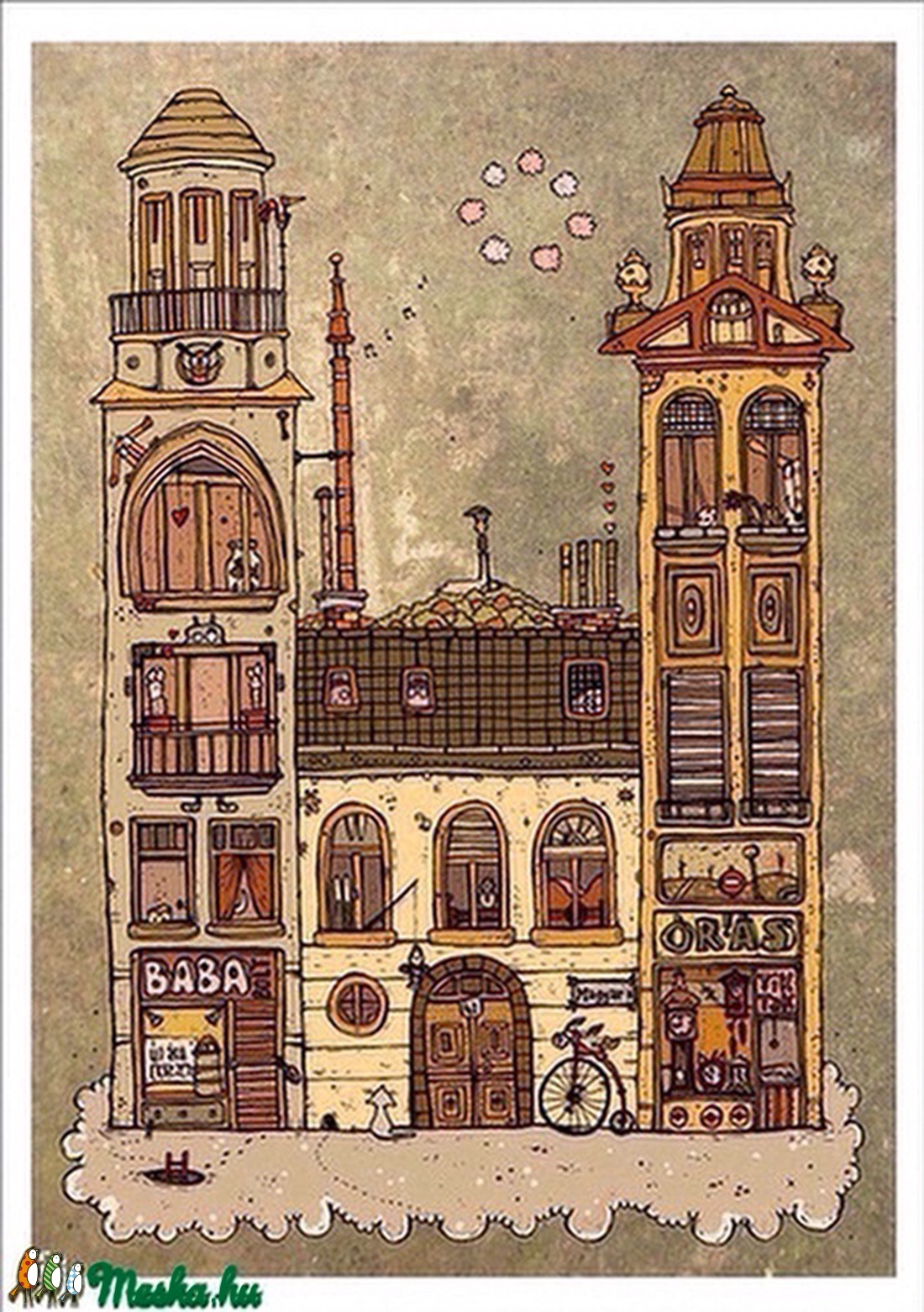 LIMITÁLT számú művészi NYOMAT, Illusztráció, Grafika, Print saját grafikámról, Kaktuszok háza, A4 -  - Meska.hu