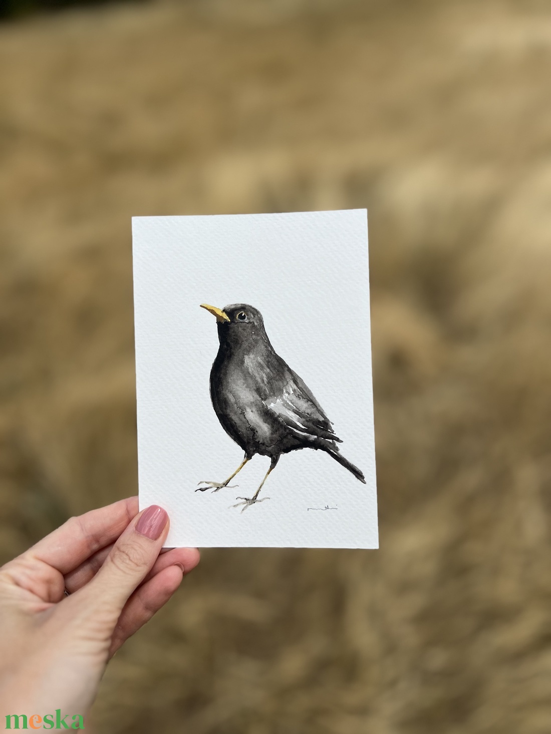 Eredeti akvarell madár festmény, feketerigó - művészet - festmény - akvarell - Meska.hu