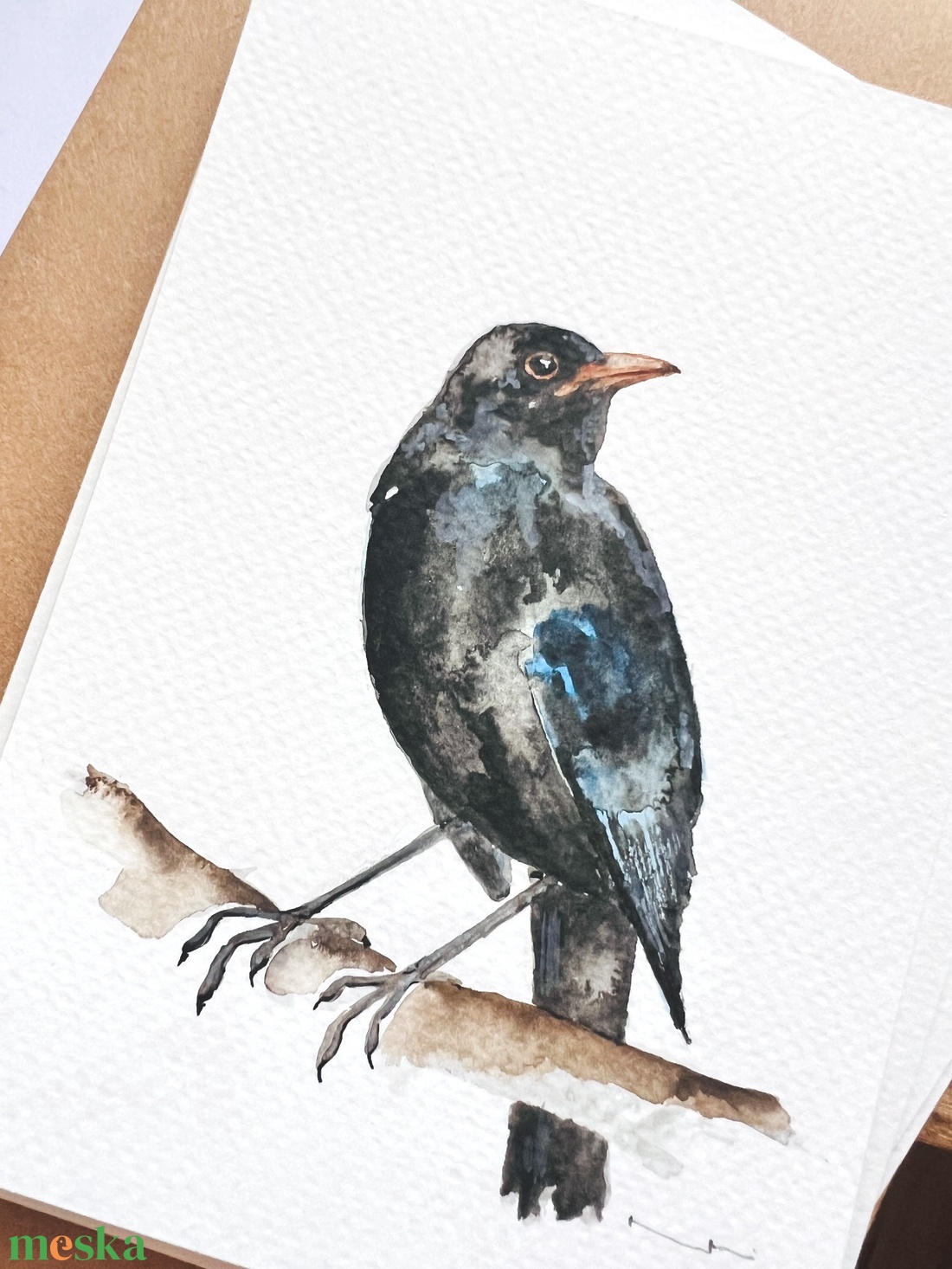Eredeti akvarell feketerigó madár festmény - művészet - festmény - akvarell - Meska.hu