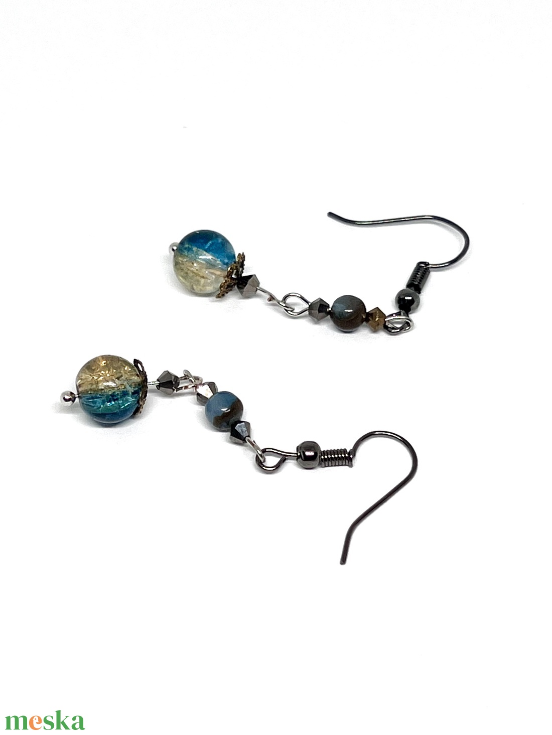 Tengerk�k színátmenetes lógós gyöngy fülbevaló - ékszer - fülbevaló - lógó fülbevaló - Meska.hu