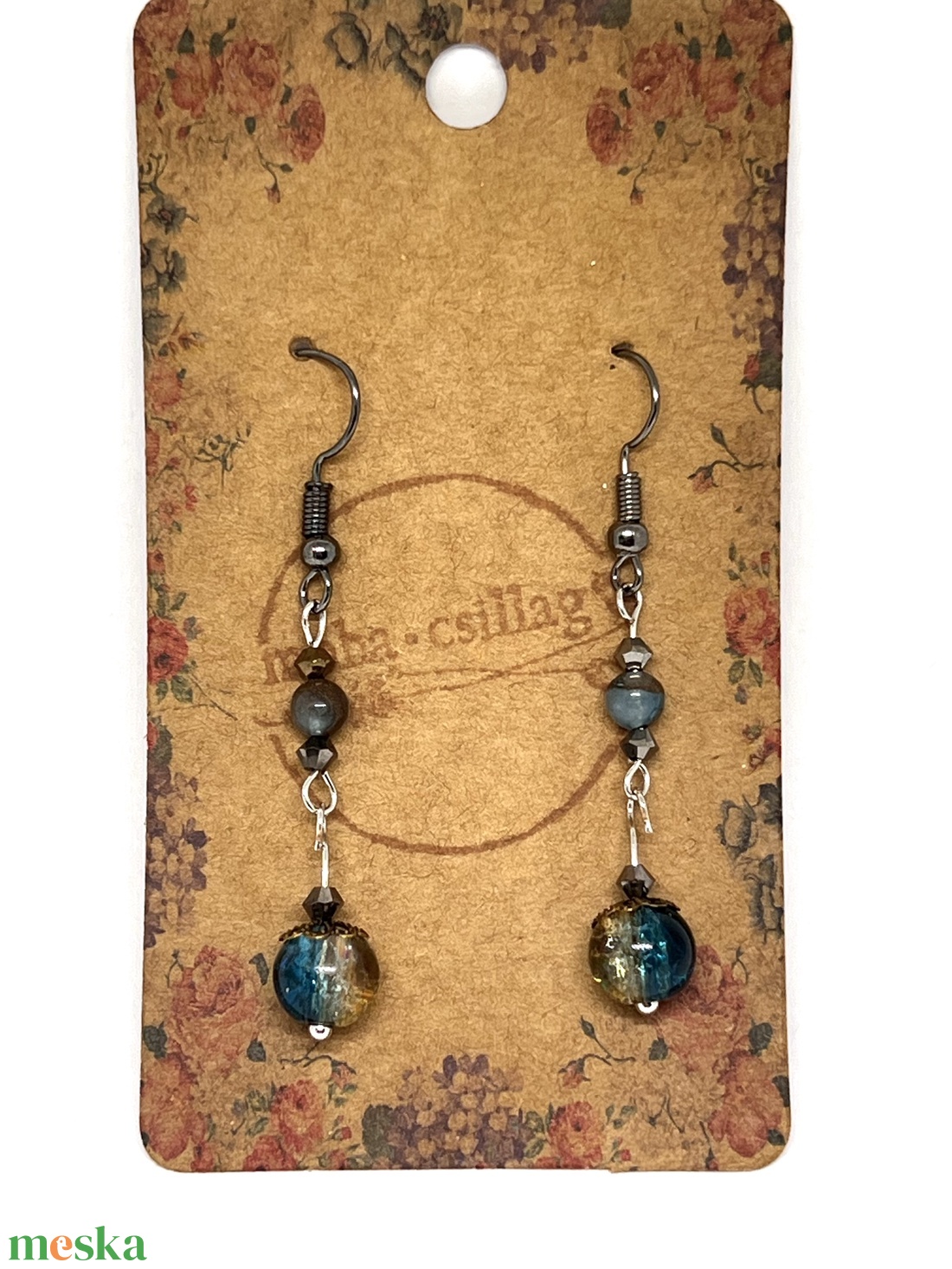 Tengerk�k színátmenetes lógós gyöngy fülbevaló - ékszer - fülbevaló - lógó fülbevaló - Meska.hu
