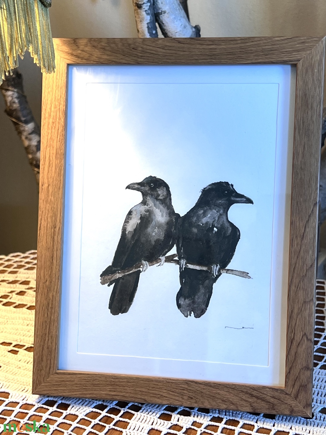 Eredeti akvarell varjú pár festmény, kerettel - művészet - festmény - akvarell - Meska.hu