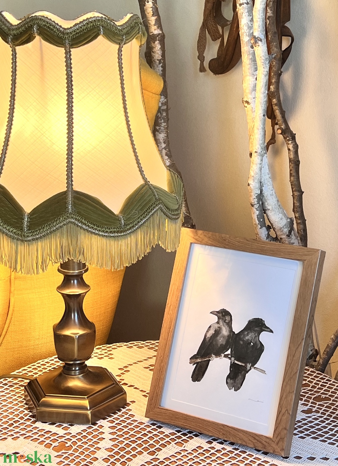 Eredeti akvarell varjú pár festmény, kerettel - művészet - festmény - akvarell - Meska.hu