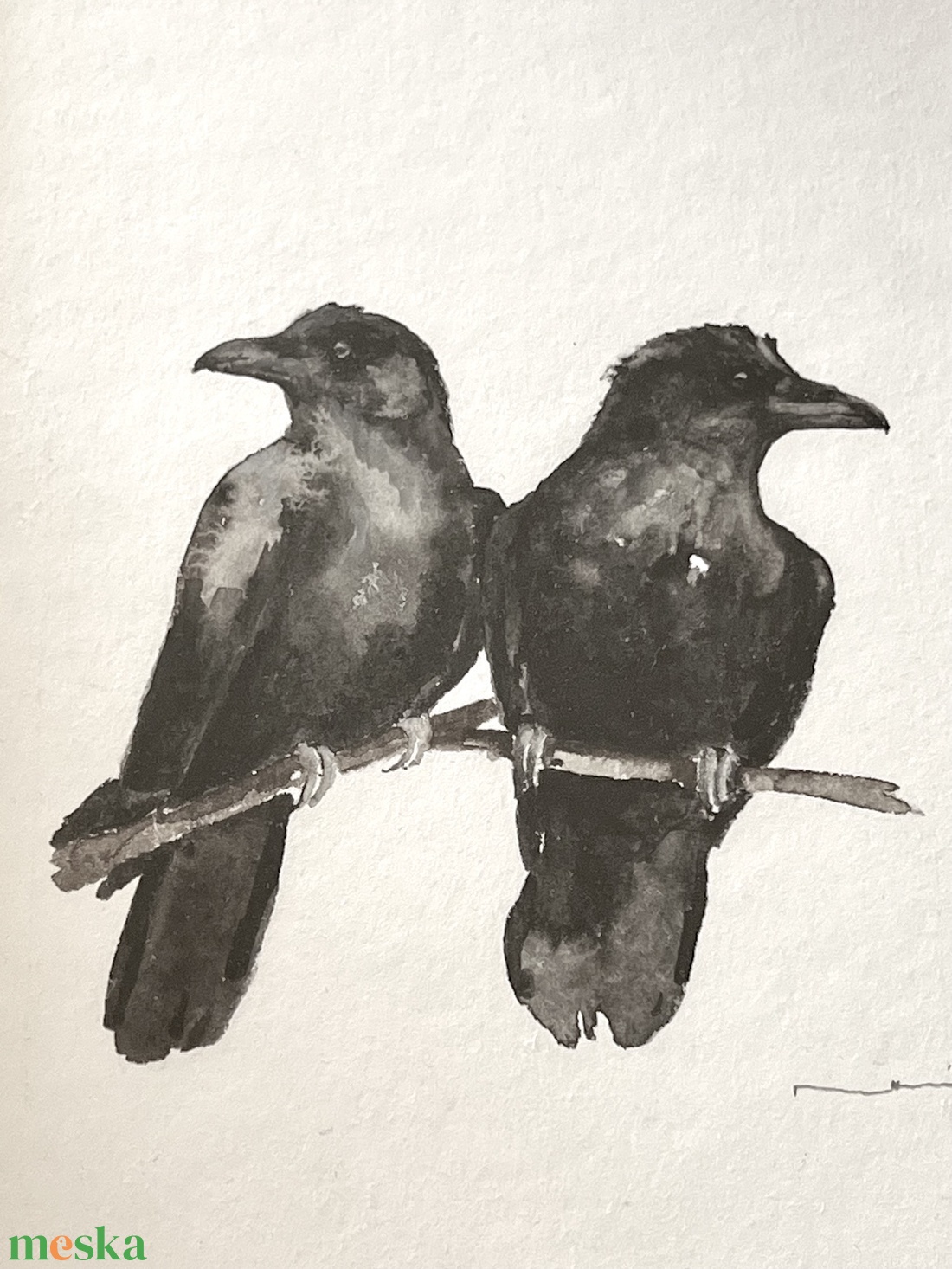 Eredeti akvarell varjú pár festmény, kerettel - művészet - festmény - akvarell - Meska.hu