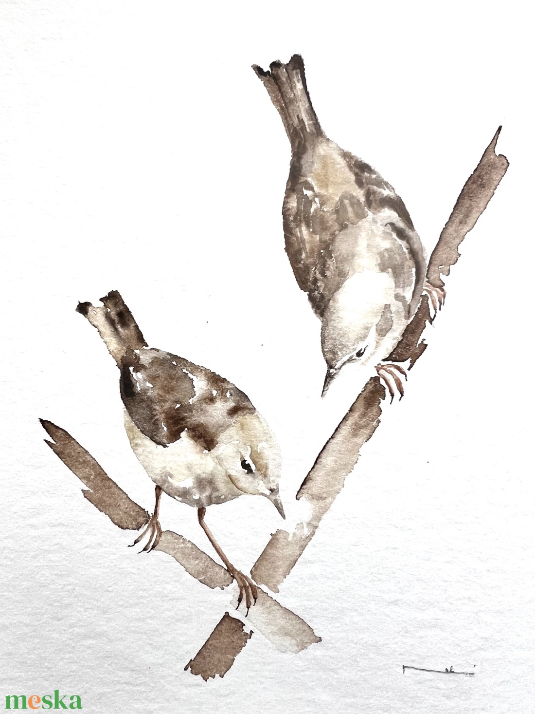 Eredeti akvarell vízirigó pár festmény - művészet - festmény - akvarell - Meska.hu
