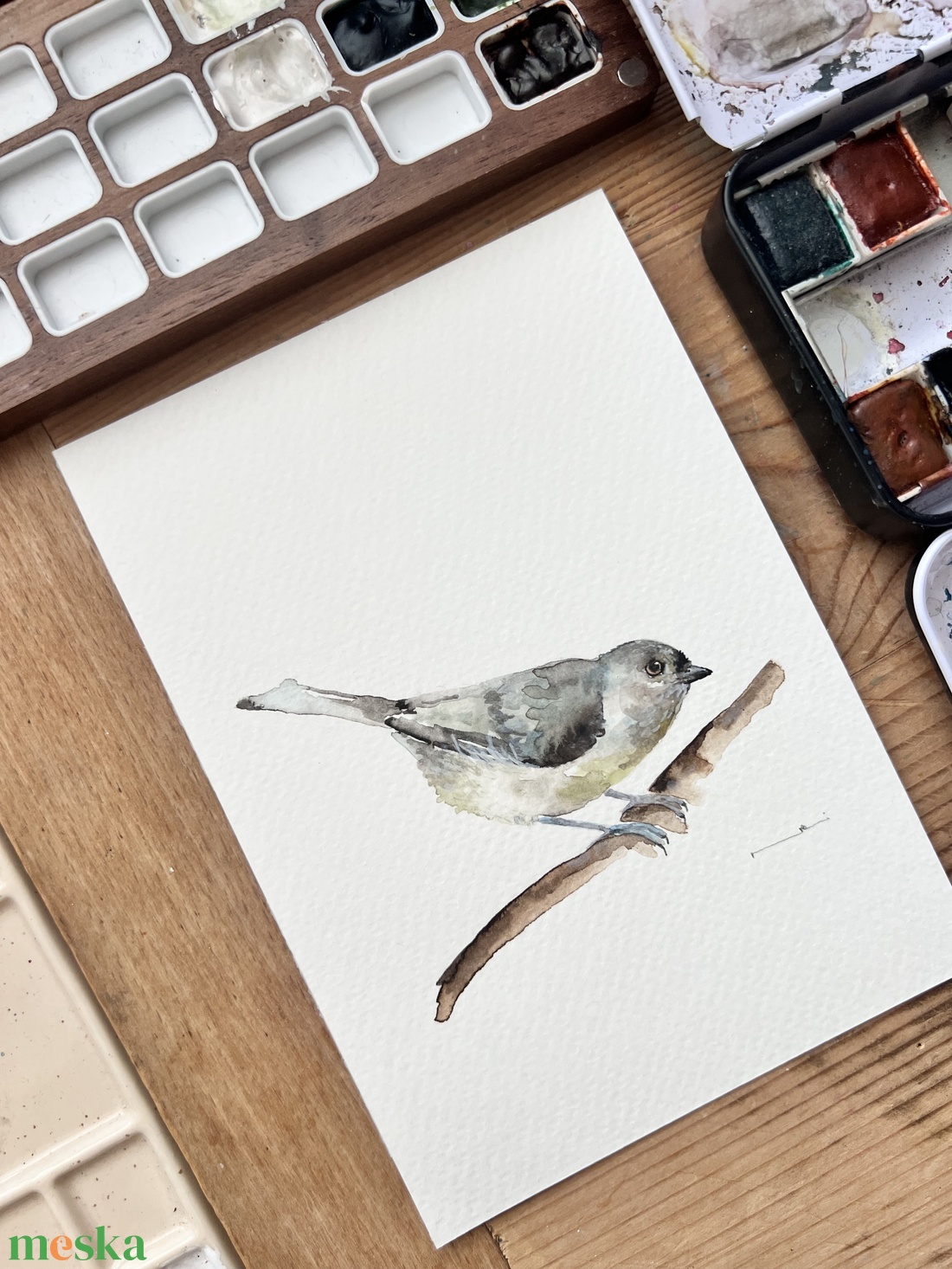 Eredeti akvarell cinege madár festmény - művészet - festmény - akvarell - Meska.hu