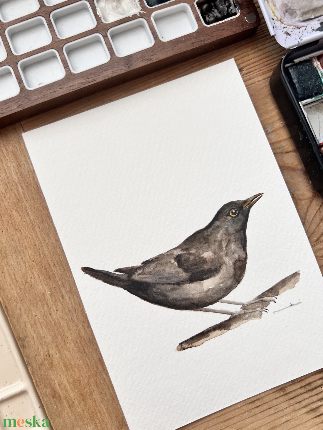 Eredeti akvarell rigó madár festmény - művészet - festmény - akvarell - Meska.hu